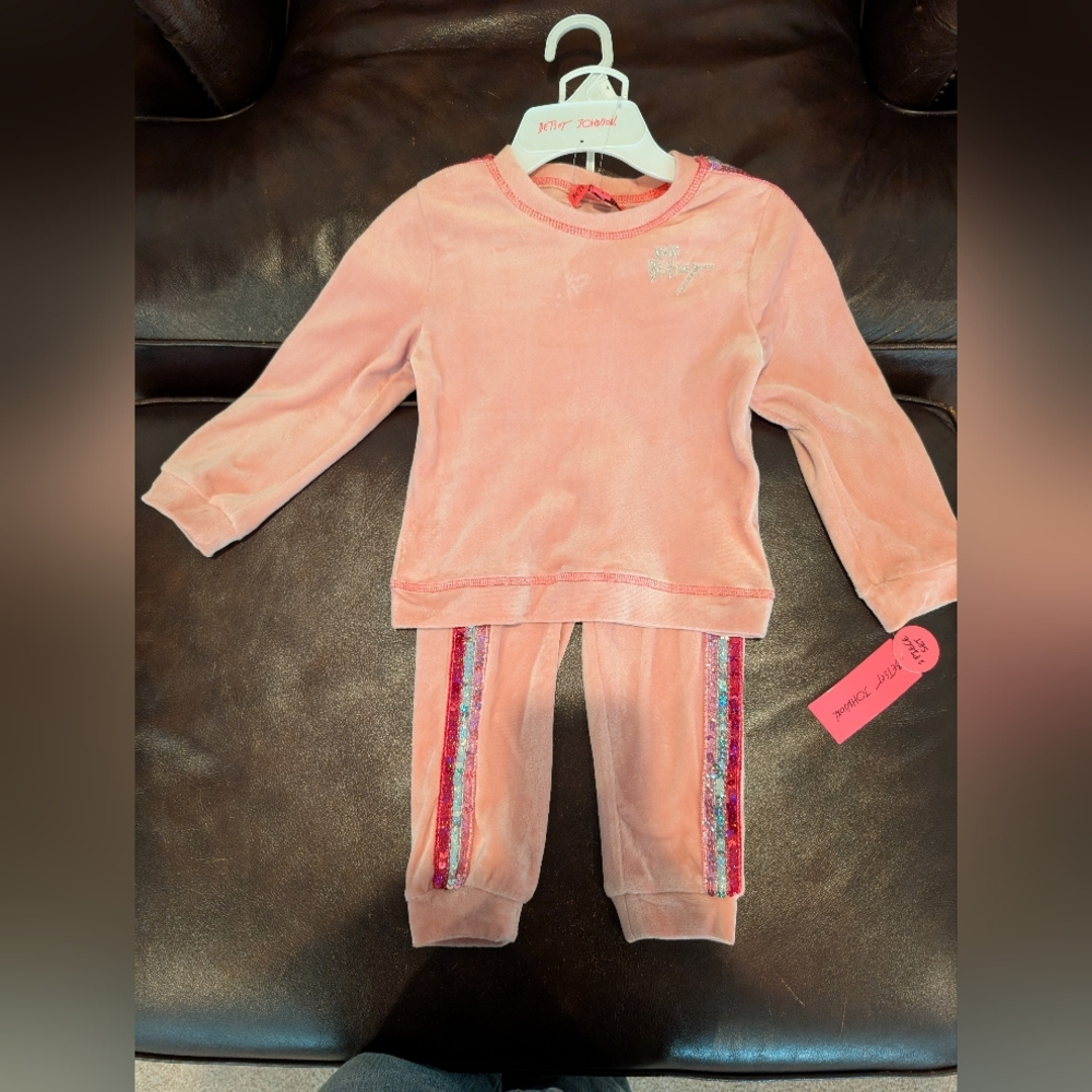 Betsey Johnson 2 Piece Set Velour Pink With Sequins NEW Girls Size 4